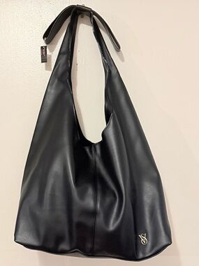 Victorias Secret - Black Vegan Leather Hobo Tote Bag NWT